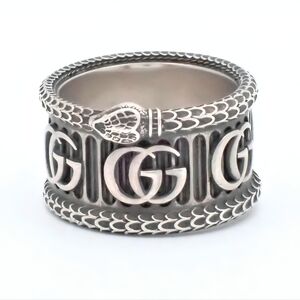 GUCCI Marmont Snake Ring 925 Silver Size US 8.7 Double GG With Box Dust Bag